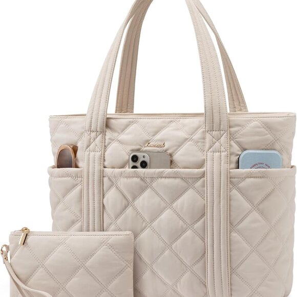 Puffer Tote Bag for Women, Puffy Work Handbag, Travel Shoulder Carry On Bag with